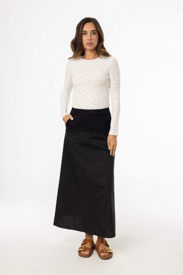 Black Fabric Combo A-Line Skirt