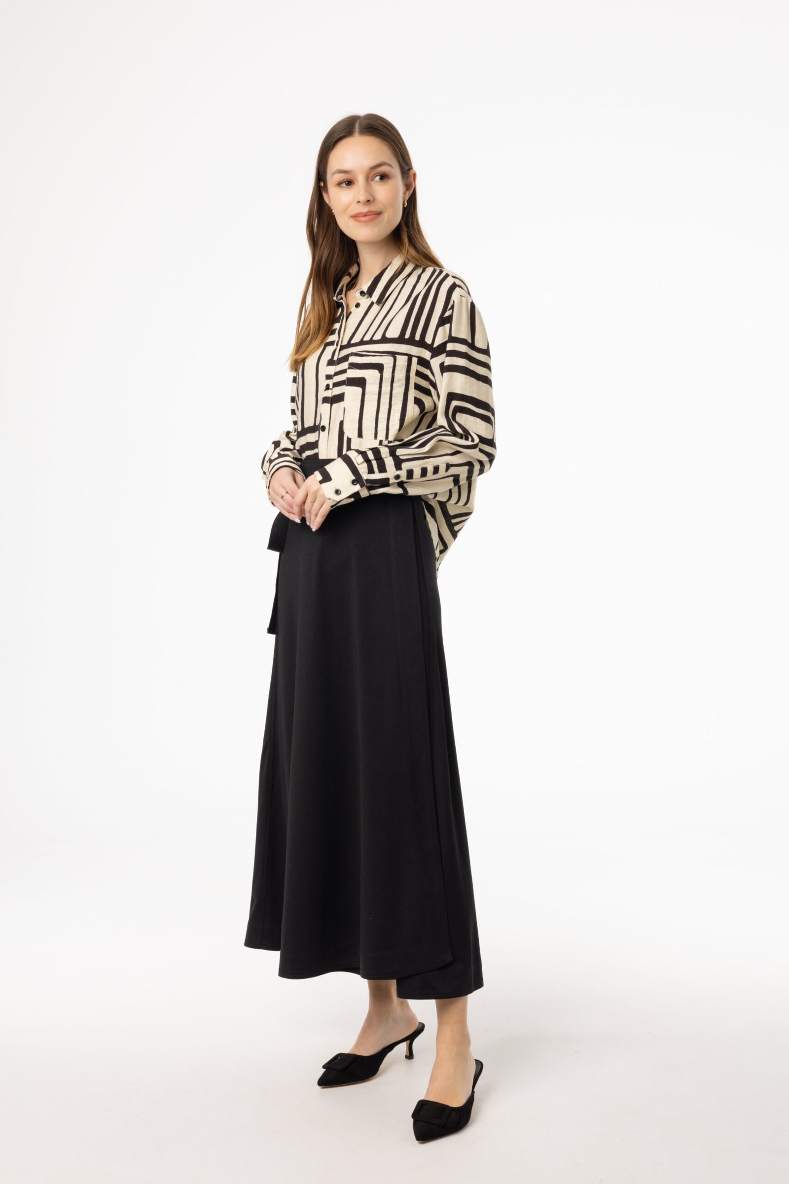 Black Flare Wrap Skirt - Image 2