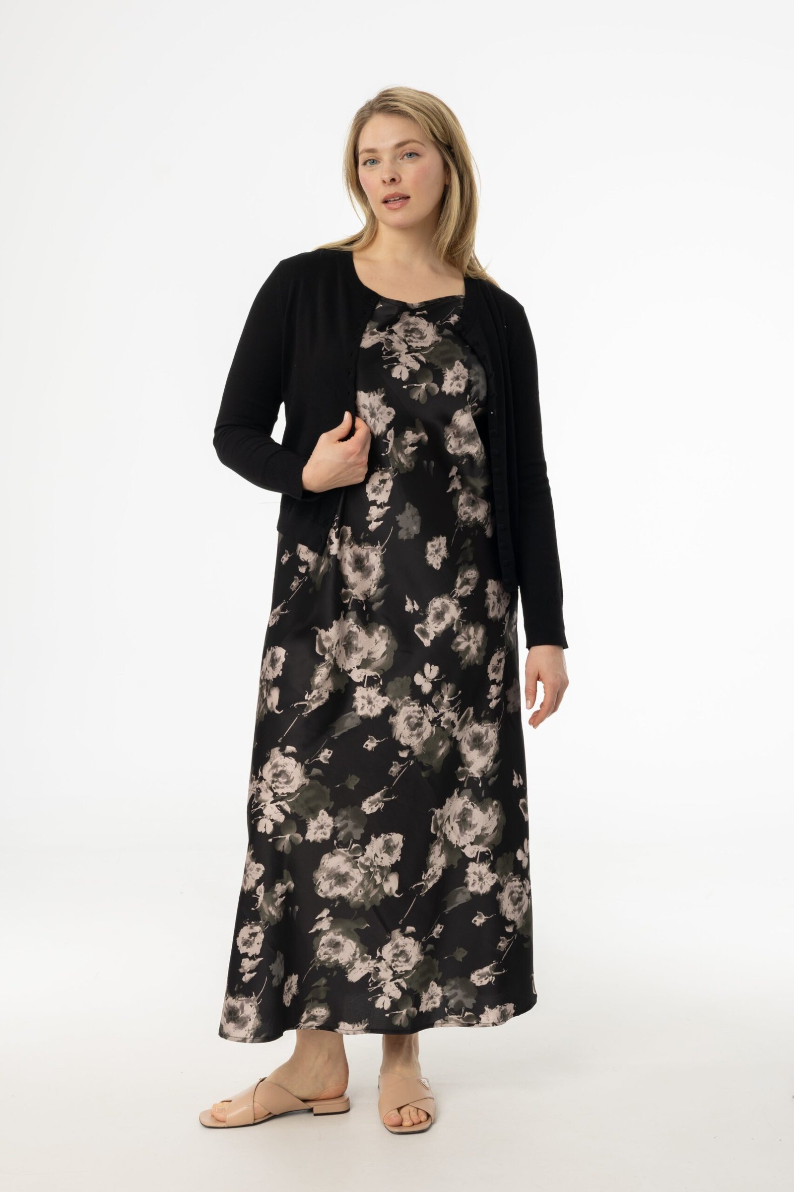 Black Floral Printed Slip Dress - Image 4