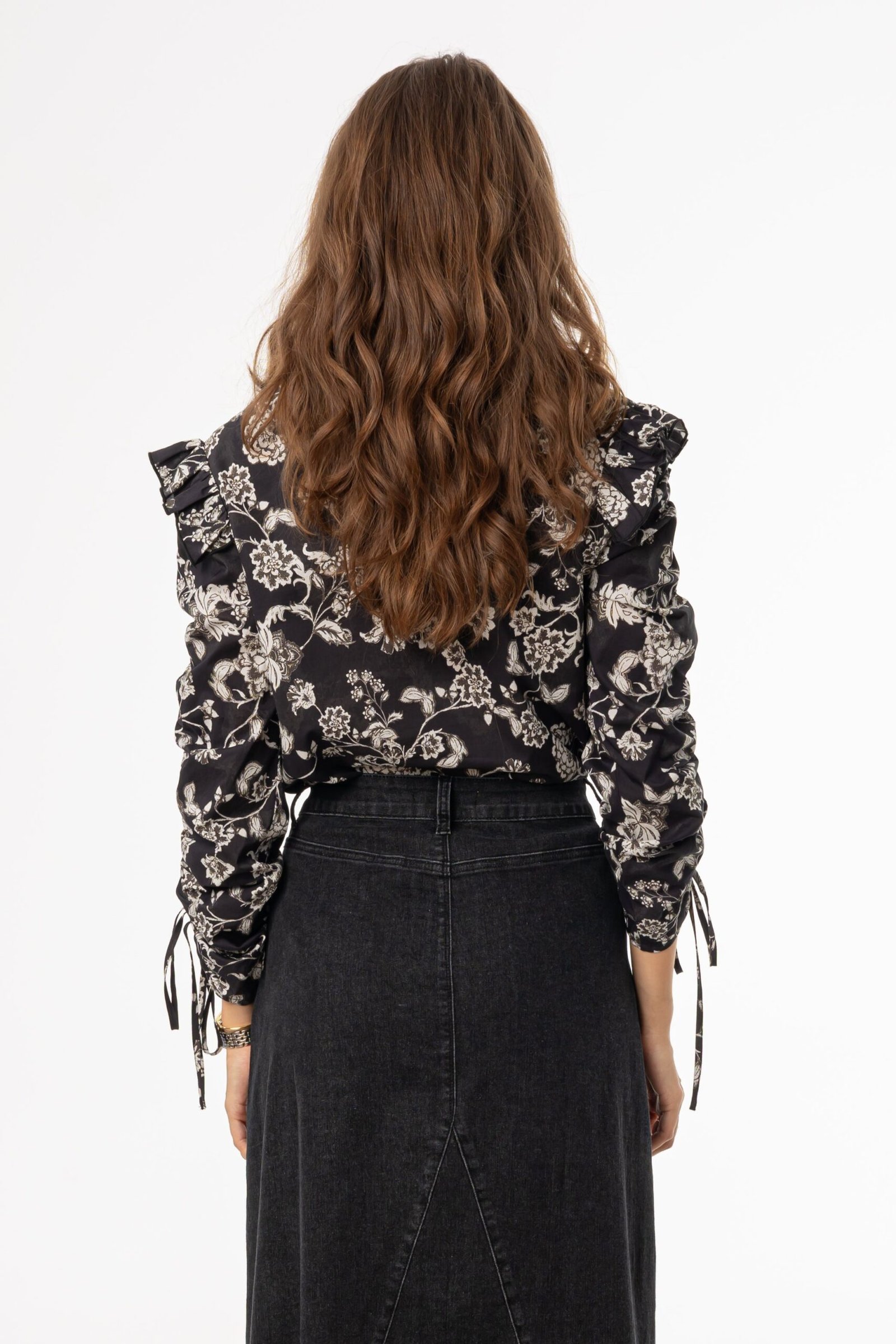 Black Floral Ruffle Blouse - Image 3
