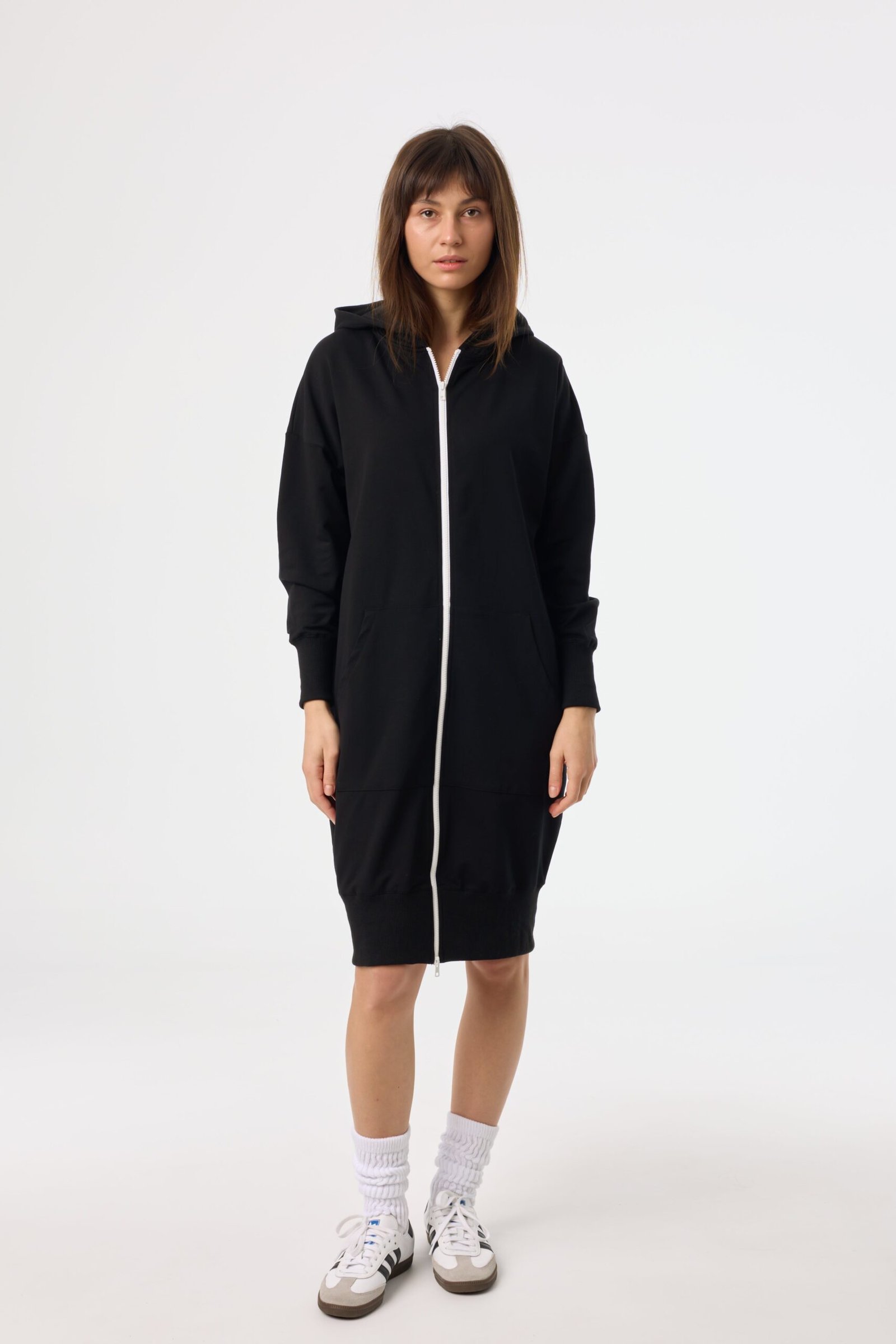 Black and White Zipper Sweatshirt Dress - Image 4